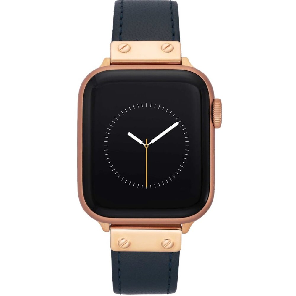 Anne Klein Black Leather/Gold Tone Apple Watch Band